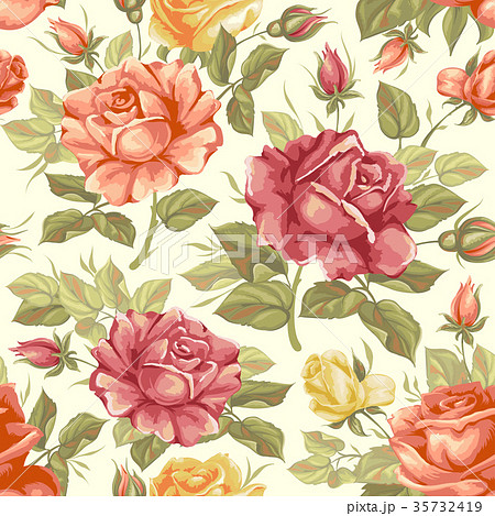 Retro flower seamless pattern - roses 35732419