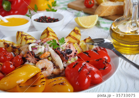 close-up of seafood salad, top view 35733075
