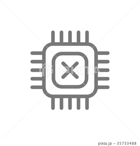 Simple computer micro chip and processor line icon 35733488