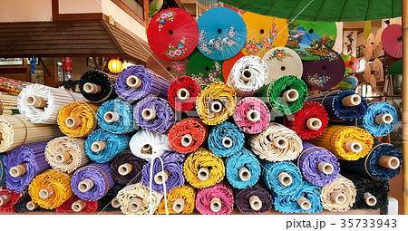 Thai style handmade colorful umbrellas background. 35733943