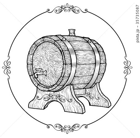 Vector Sketch Illustration of a wooden wine barrel 35735087