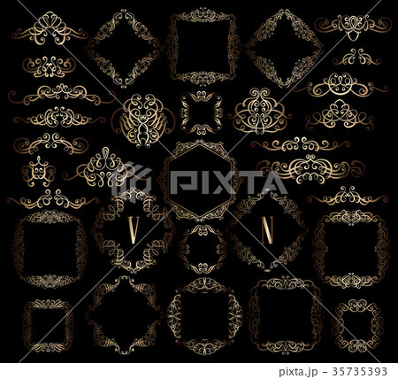 Big set of gold vintage styled calligraphic framesのイラスト素材 [35735393 ...