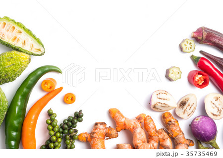 Group of fresh vegetables and herbs  35735469