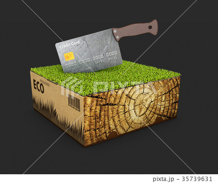 Eco cardboard box with wood sign grass and machete 35739631