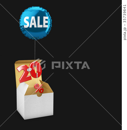 Open box and Flying balloon with percent sign 35739641