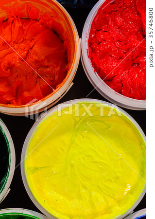 top view of Plastisol ink in white plastic cans 35746800