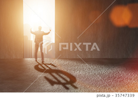 Businessman casting dollar shape shadow in Businessman casting dollar shape shadow in 35747339