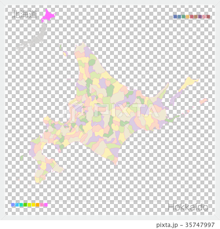 北海道の地図 市町村 色分け のイラスト素材