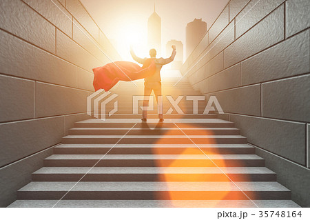 Businessman superhero successful in career ladder 35748164