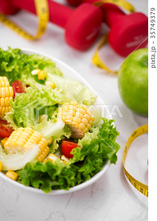 Healthy fitness meal with fresh salad Diet concept 35749379