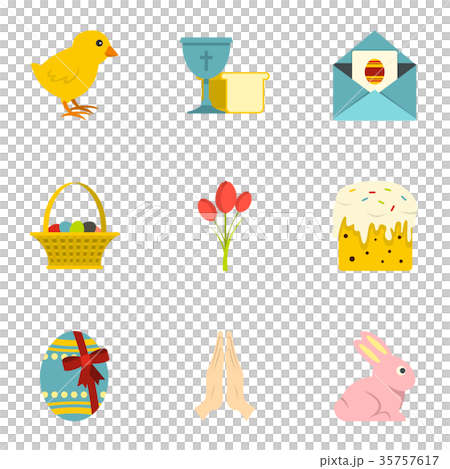 Easter holiday icon set, flat style - Stock Illustration [35757617] - PIXTA