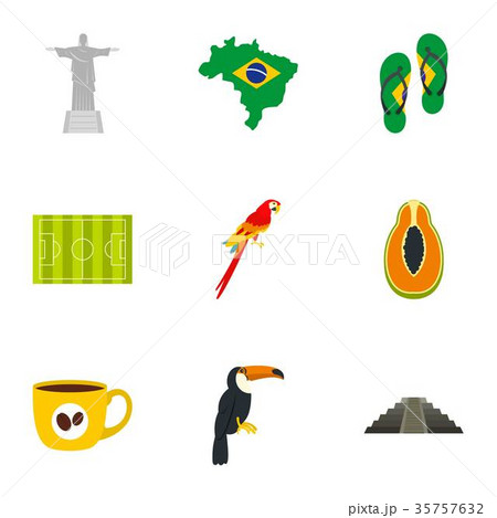Landmarks of Brazil icon set, flat style Landmarks of Brazil icon set, flat style 35757632