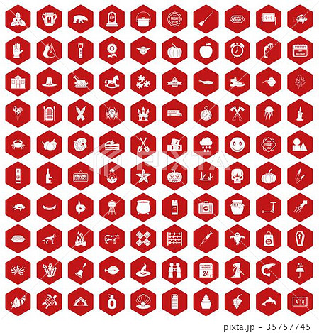 100 autumn holidays icons hexagon red 35757745