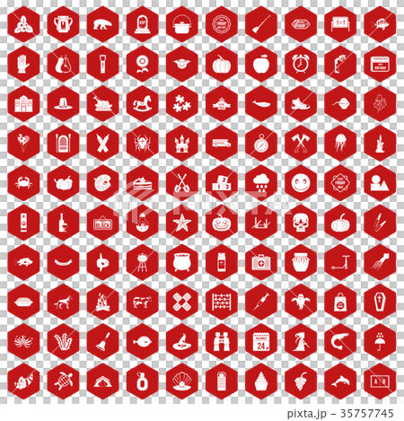 100 autumn holidays icons hexagon red 35757745