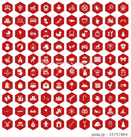 100 baby icons hexagon red 35757804