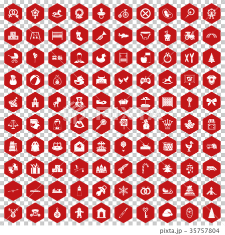 100 baby icons hexagon red 35757804