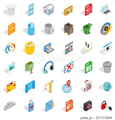 Working computer icons set, isometric style Working computer icons set, isometric style 35757806
