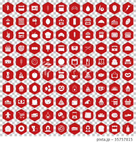 100 bakery icons hexagon red 35757815