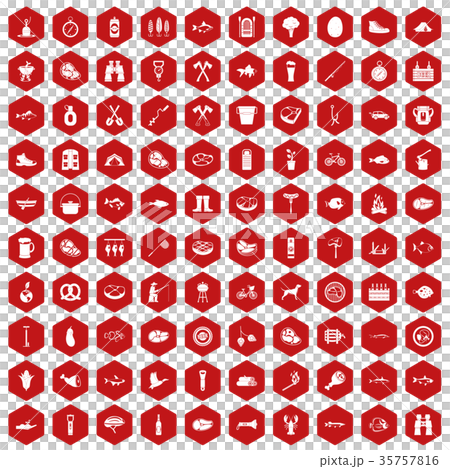 100 BBQ icons hexagon red 100 BBQ icons hexagon red 35757816