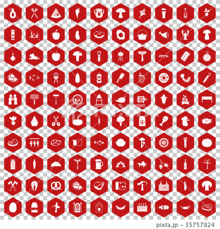 100 barbecue icons hexagon red 35757824