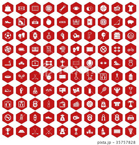 100 basketball icons hexagon red 35757828
