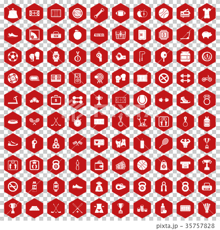 100 basketball icons hexagon red 35757828