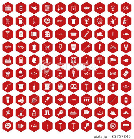 100 beer icons hexagon red 35757849