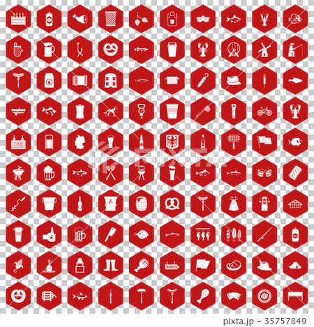100 beer icons hexagon red 100 beer icons hexagon red 35757849
