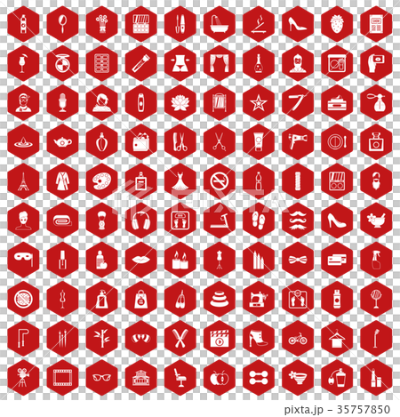 100 beauty and makeup icons hexagon red 35757850
