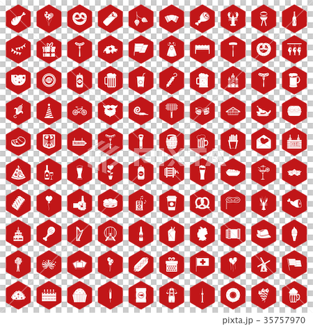 100 beer party icons hexagon red 35757970