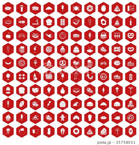 100 calories icons hexagon red 35758031