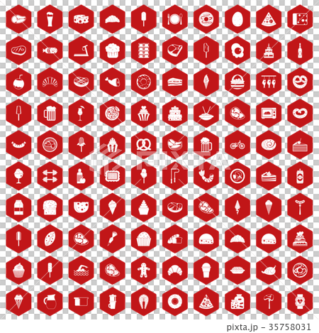 100 calories icons hexagon red 35758031