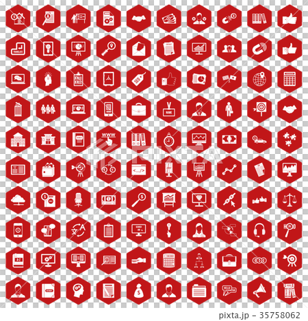 100 business training icons hexagon red 100 business training icons hexagon red 35758062