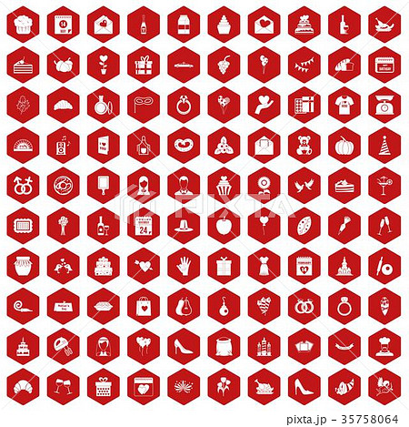 100 cake icons hexagon red 35758064