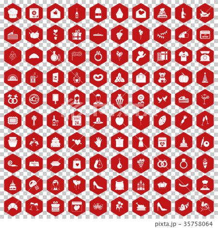 100 cake icons hexagon red 35758064