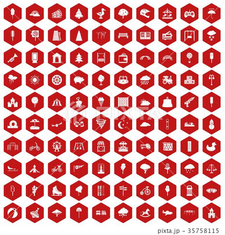 100 childrens park icons hexagon red 35758115