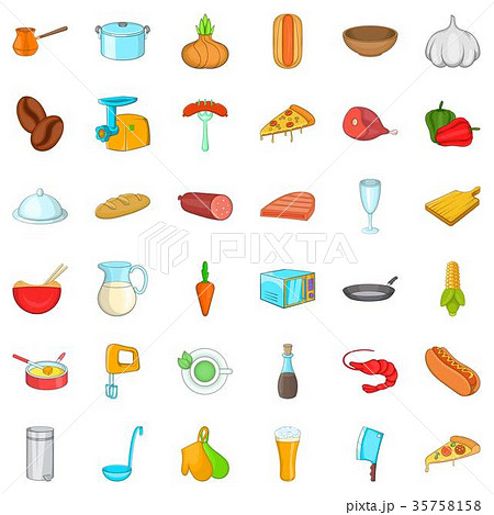 Delicious food icons set, cartoon style 35758158