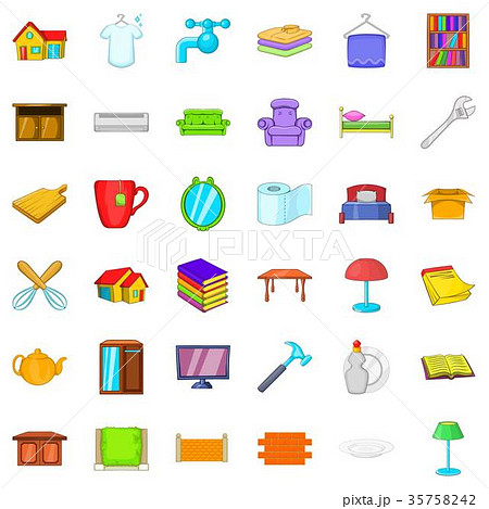 Cozy house icons set, cartoon style 35758242