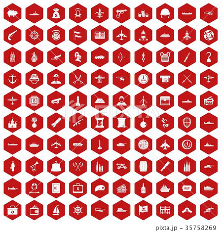 100 combat vehicles icons hexagon red 35758269