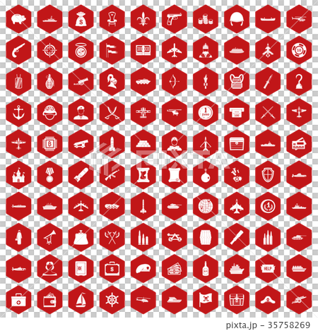 100 combat vehicles icons hexagon red 35758269