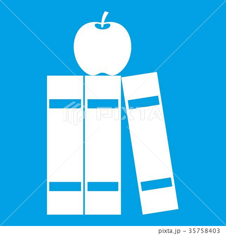 Stack of books and apple icon white 35758403