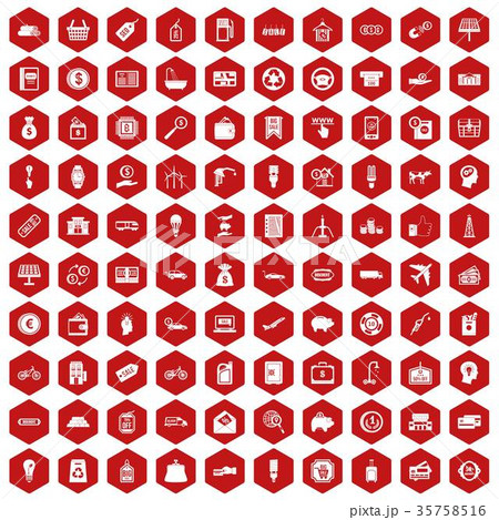 100 economy icons hexagon red 35758516