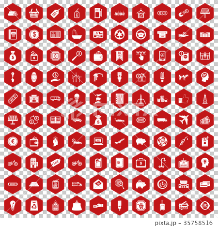 100 economy icons hexagon red 35758516