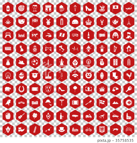 100 Europe icons hexagon red 100 Europe icons hexagon red 35758535