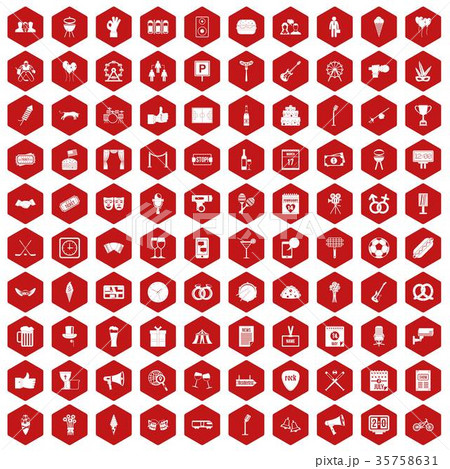 100 events icons hexagon red 35758631
