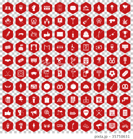 100 events icons hexagon red 35758631
