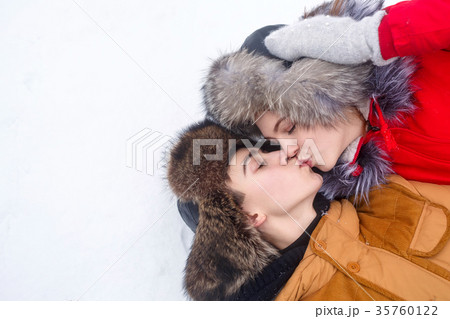 Loving couple of teenagers. Winter 35760122