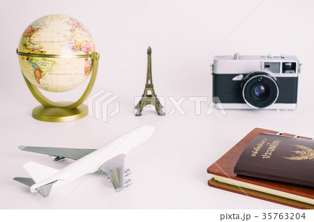 Travel object accessories on white background Travel object accessories on white background 35763204