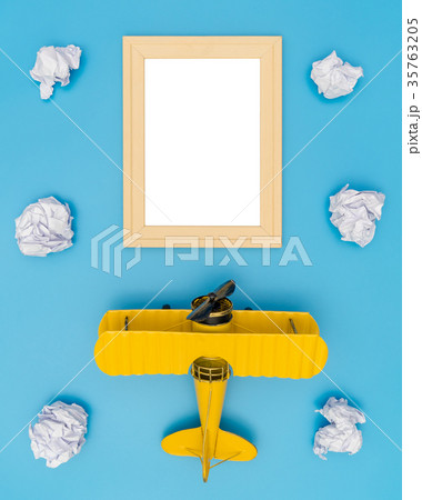 Wooden frame with toy plane could travel concept 35763205