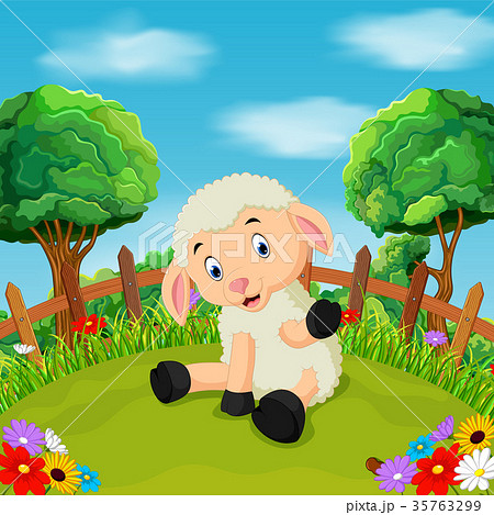 Cartoon happy sheep smile in the farm Cartoon happy sheep smile in the farm 35763299